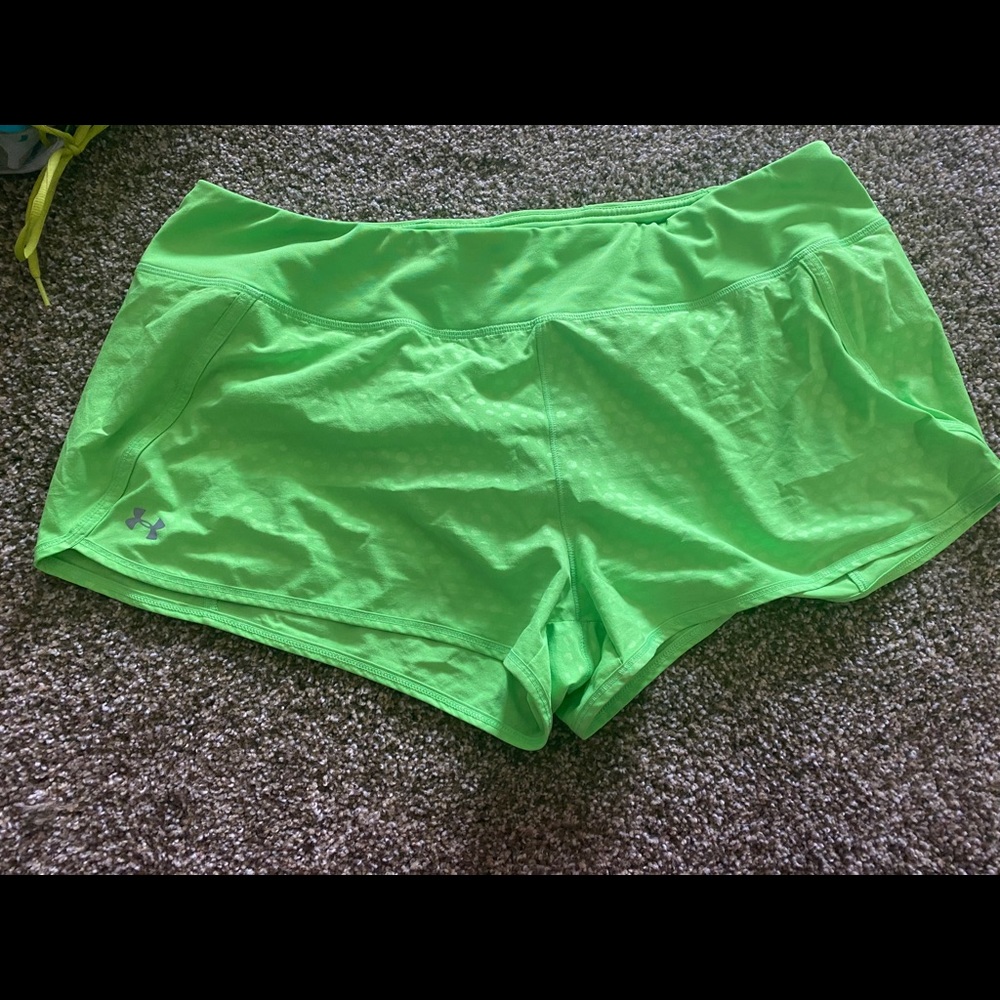 Neon green under armor running shorts